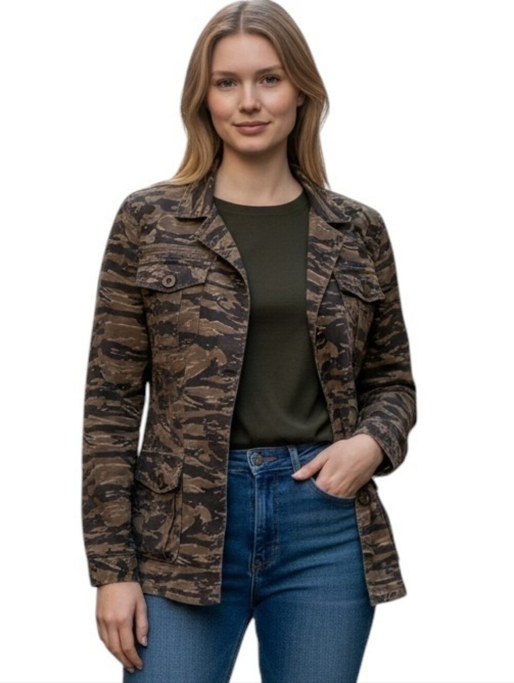 Tribal Jeans Camouflage Jacket Cargo Army Military Long Sleeve sz. S